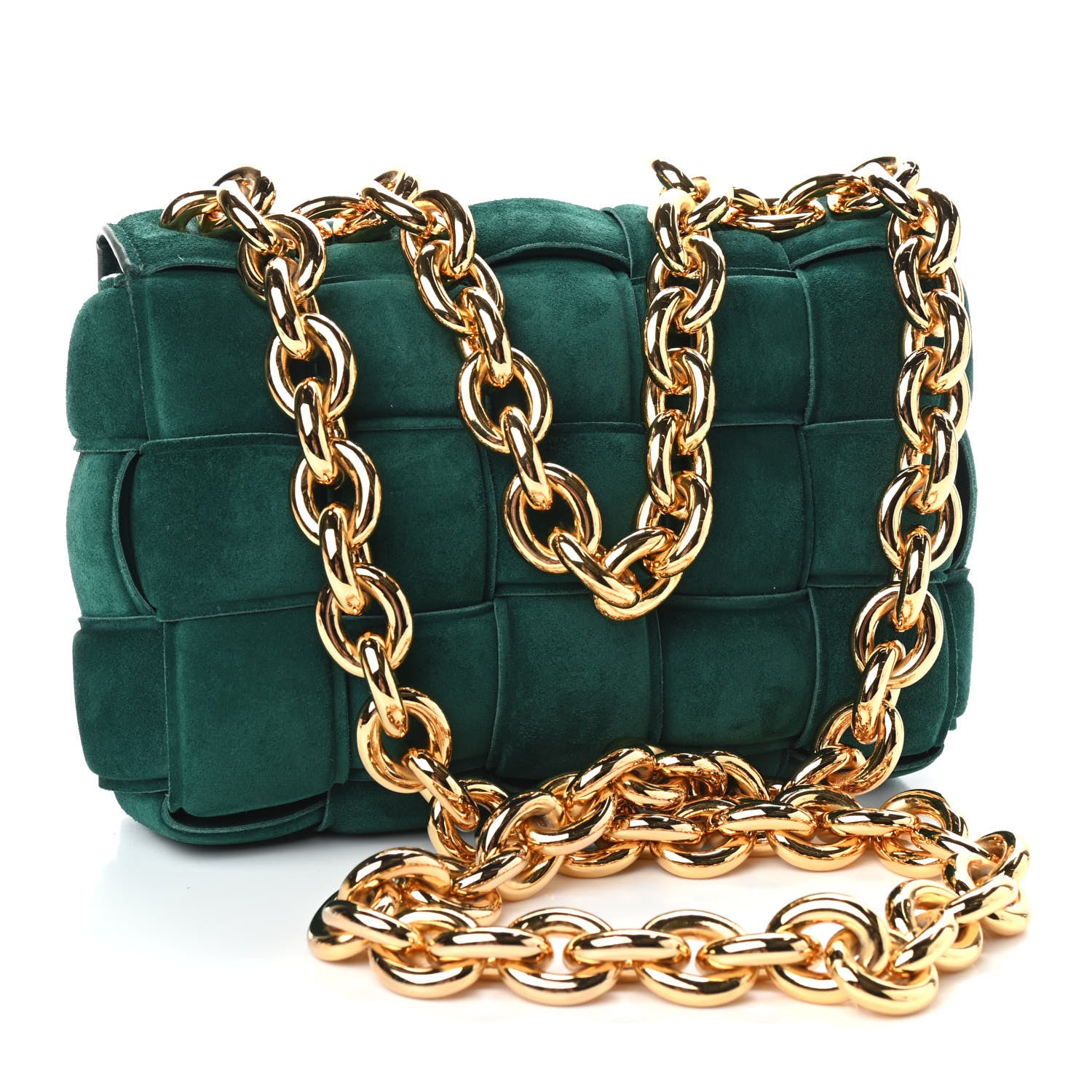 Bottega Veneta Suede Maxi Intrecciato Padded Chain Cassette Crossbody Bag Emerald Green 2 of 8
