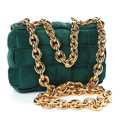Bottega Veneta Suede Maxi Intrecciato Padded Chain Cassette Crossbody Bag Emerald Green 2 of 8