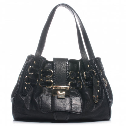 Jimmy Choo Leather Watersnake Trim Riki Tote Bag Black 1 of 7