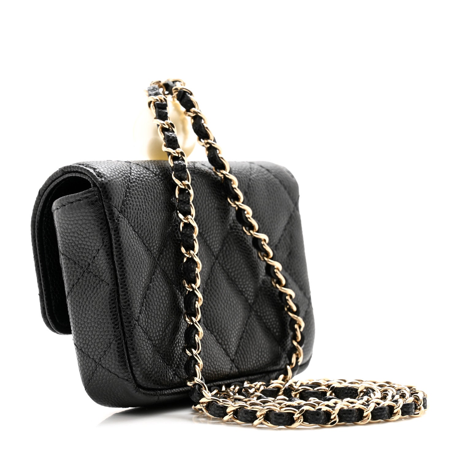 Chanel Caviar Quilted Mini Pearl On Top Coin Purse With Chain Black 3 of 11