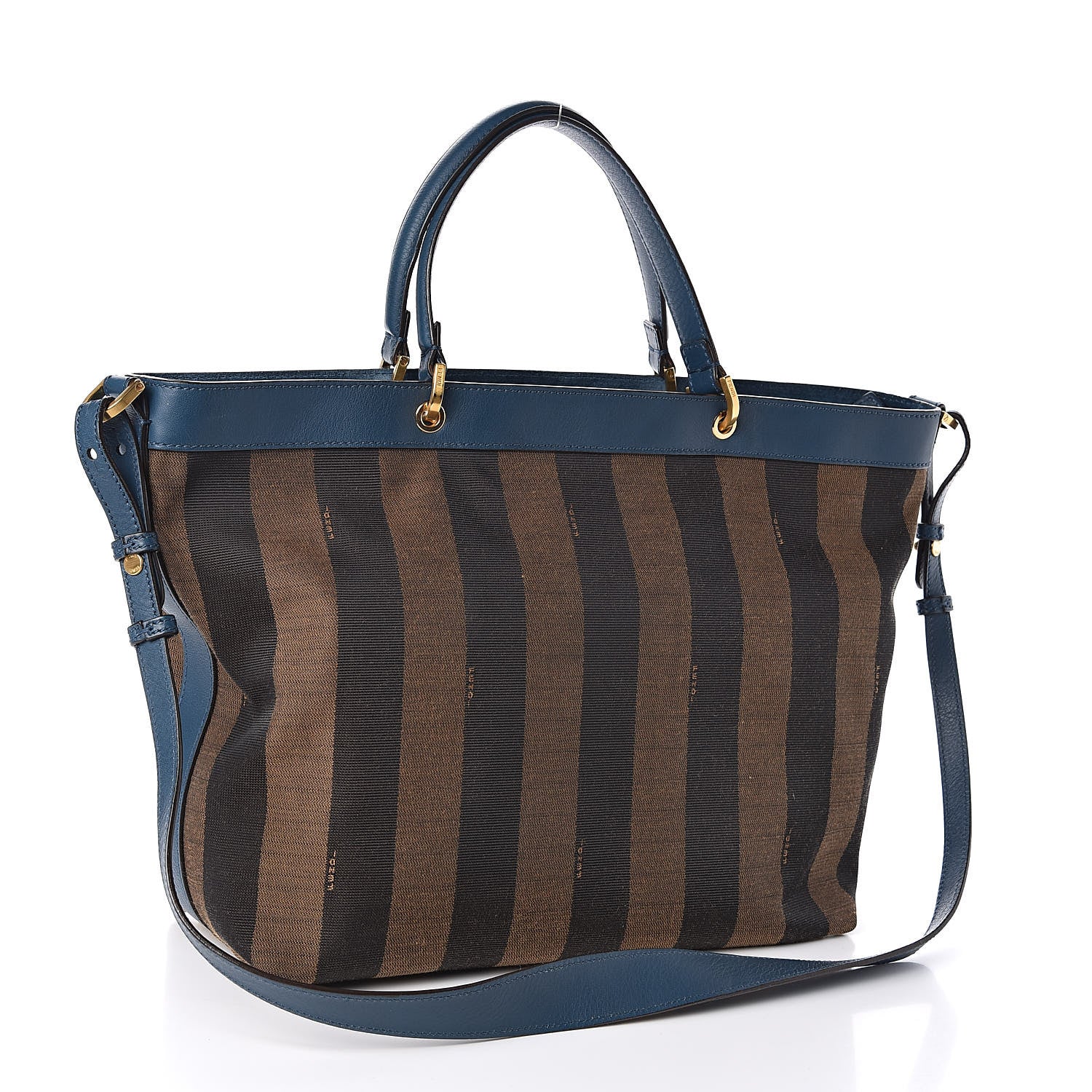 Fendi Pequin Vitello Shoulder Tote Tobacco Petrolio 3 of 10