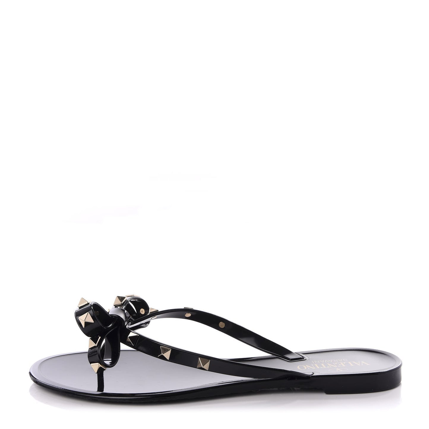 PVC Jelly Rockstud Bow Thong Sandals 39 Black