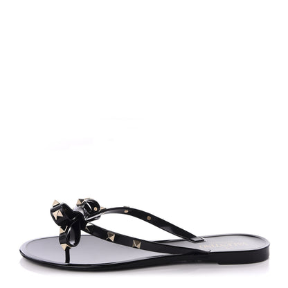Valentino Garavani PVC Jelly Rockstud Bow Thong Sandals 39 Black 1 of 9