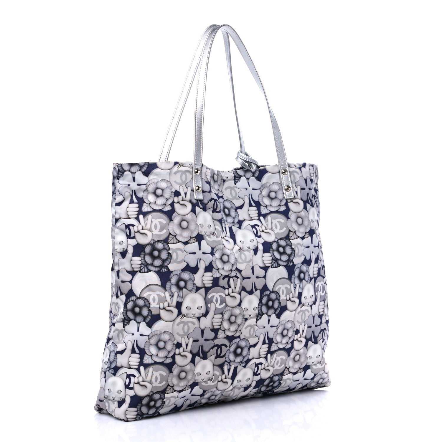 Chanel Nylon Cat Emoticon Tote Navy Silver 3 of 9