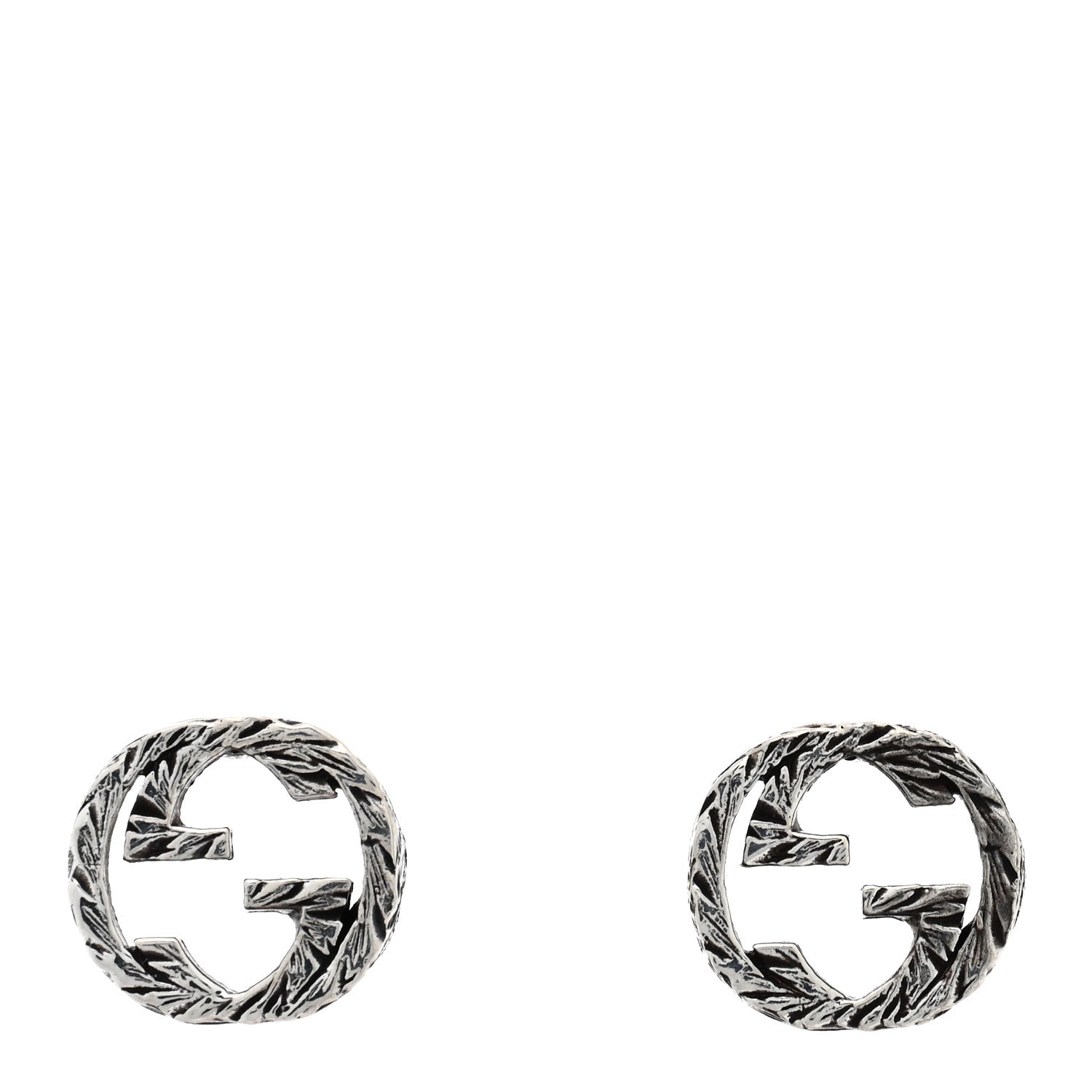 Gucci Sterling Silver Textured Interlocking G Stud Earrings 1 of 4