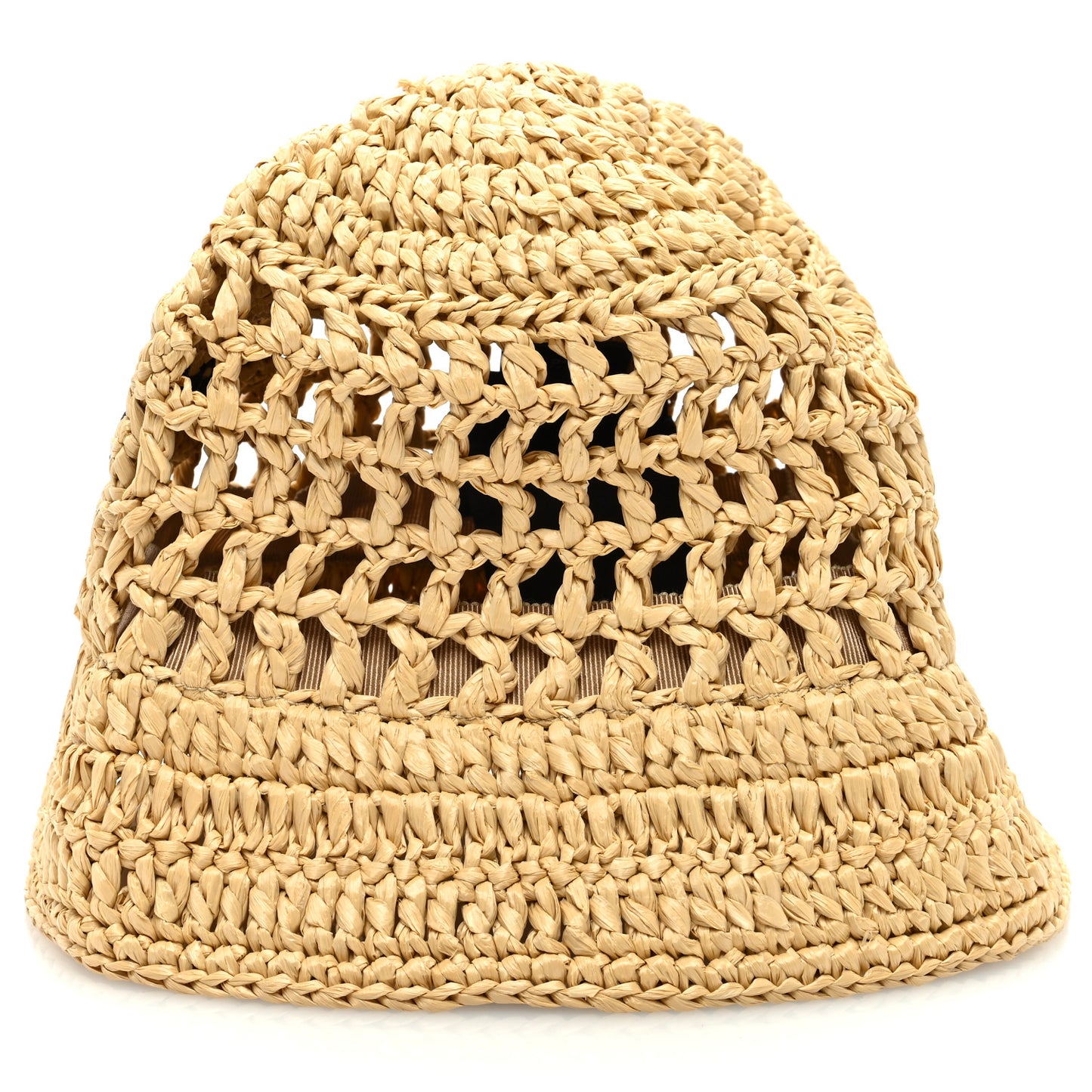 Yarn Raffia Effect Crochet Logo Embroidered Womens Bucket Hat M Naturale
