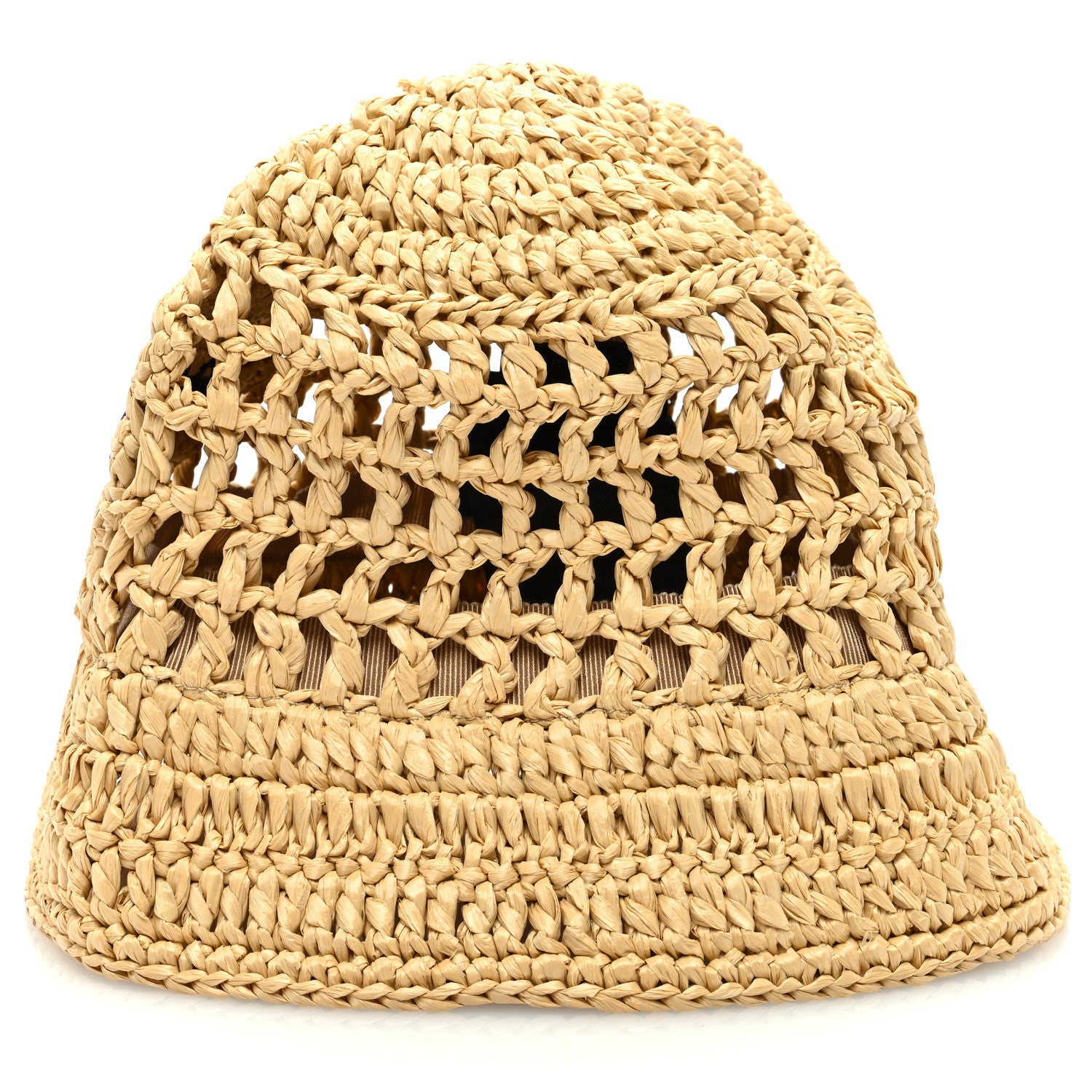 Prada Yarn Raffia Effect Crochet Logo Embroidered Womens Bucket Hat M Naturale 5 of 8