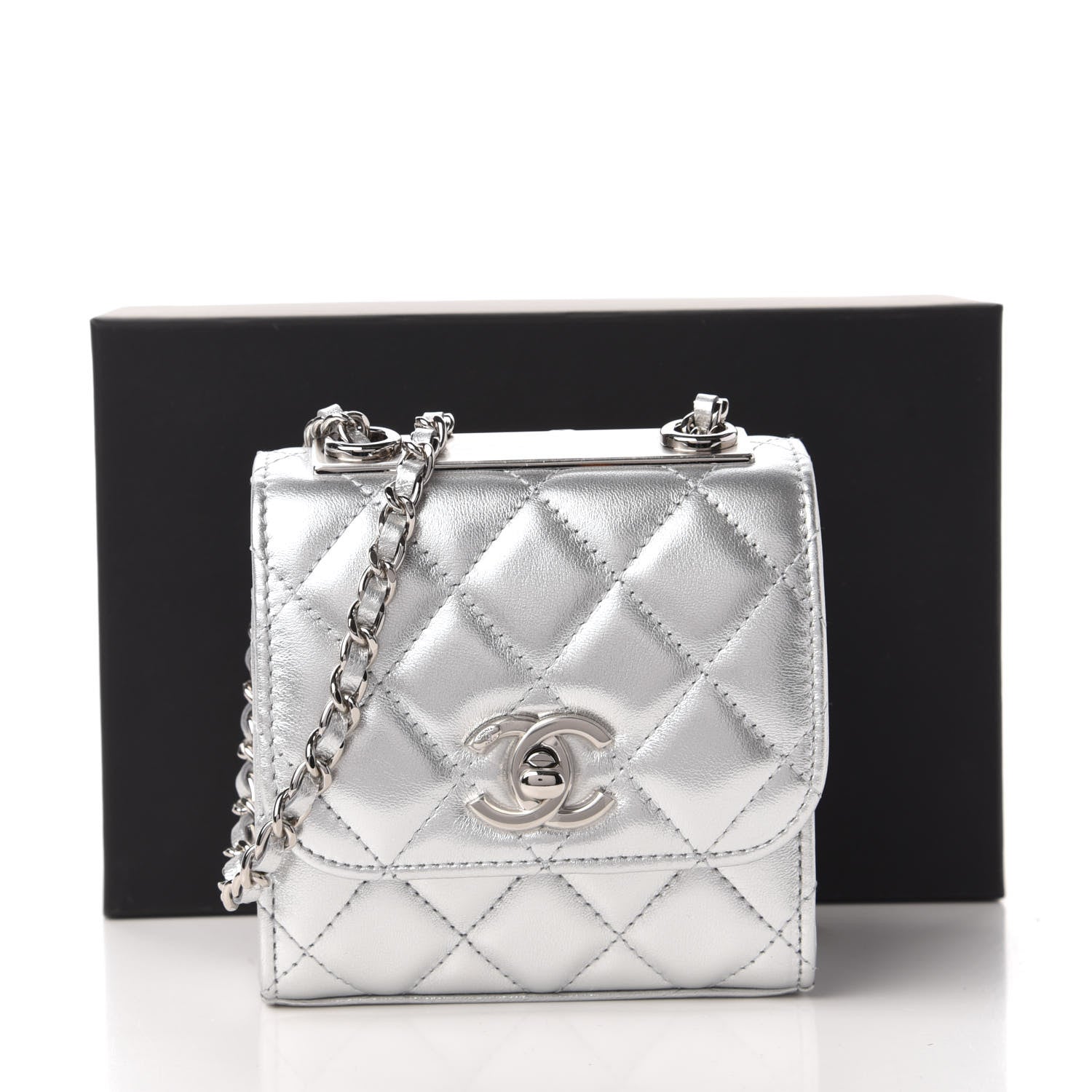 Chanel Metallic Lambskin Quilted Mini Trendy CC Clutch With Chain Silver 11 of 11