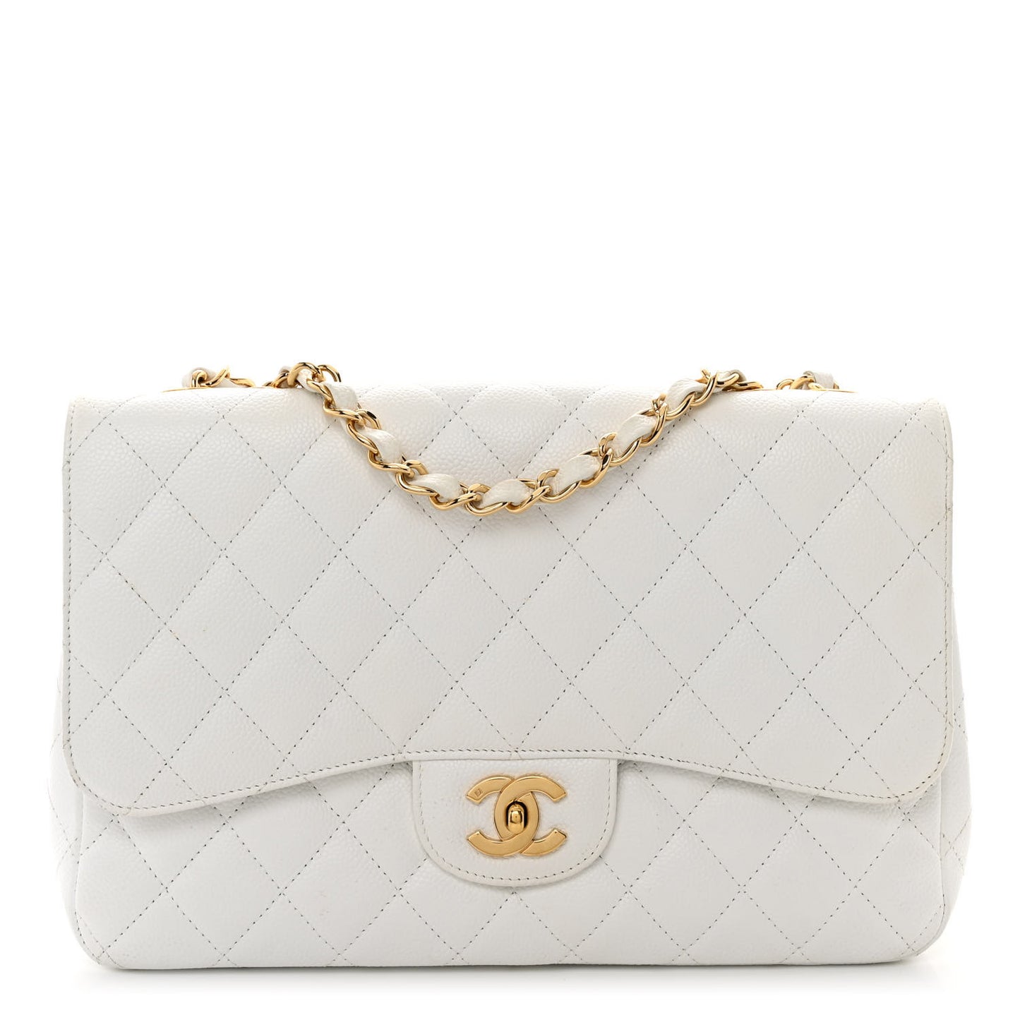 Caviar Quilted Jumbo Single Flap White