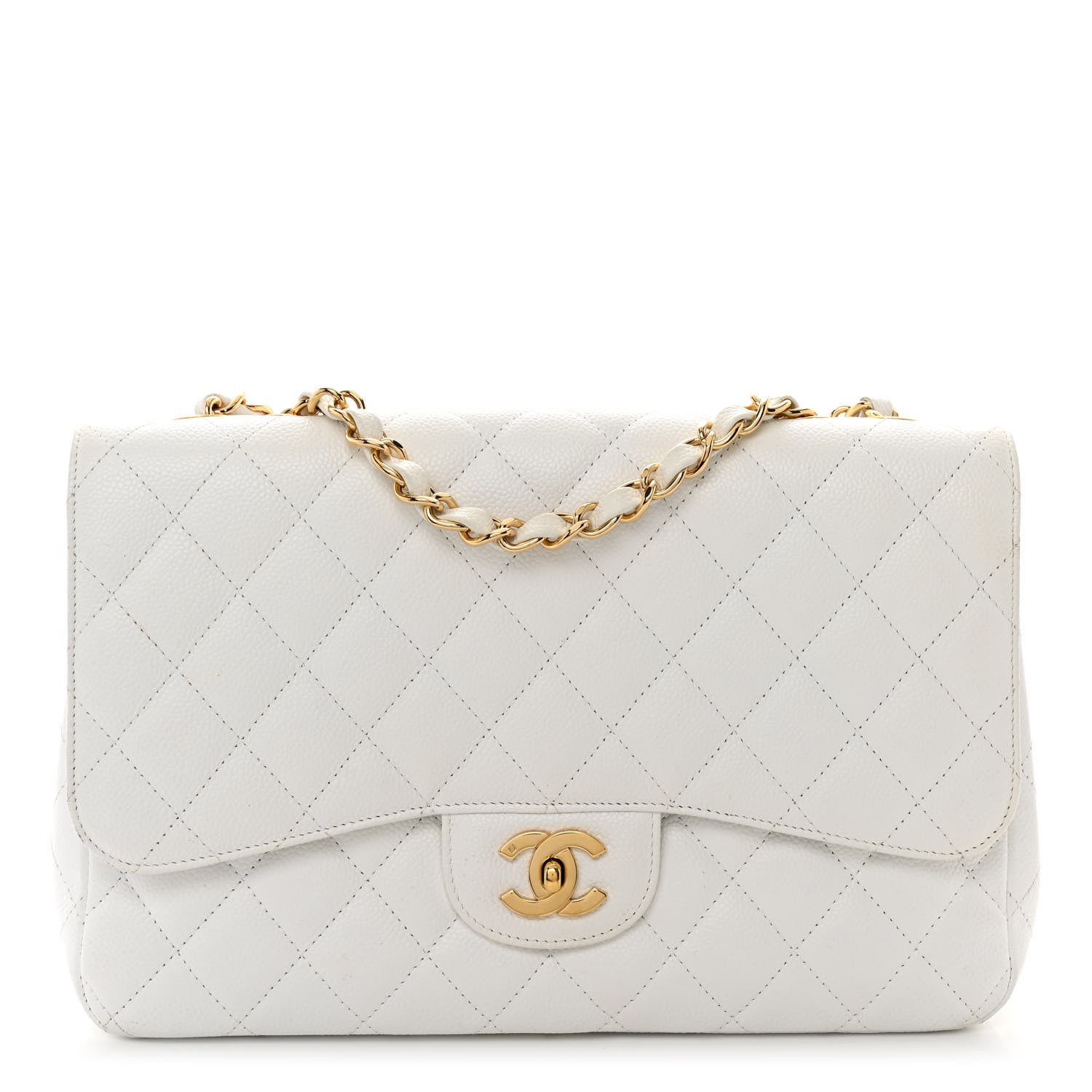 Chanel Caviar Quilted Jumbo Single Flap White 1 of 11