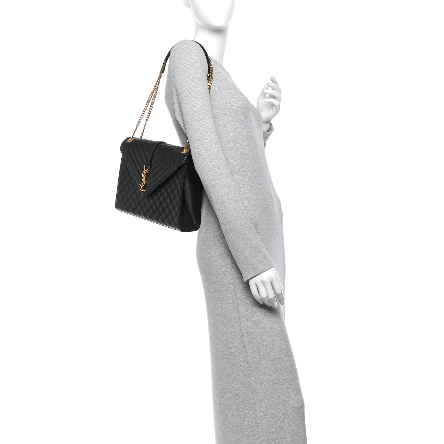 Saint Laurent Grain De Poudre Textured Mixed Matelasse Large Triquilt Monogram Satchel Black 2 of 10