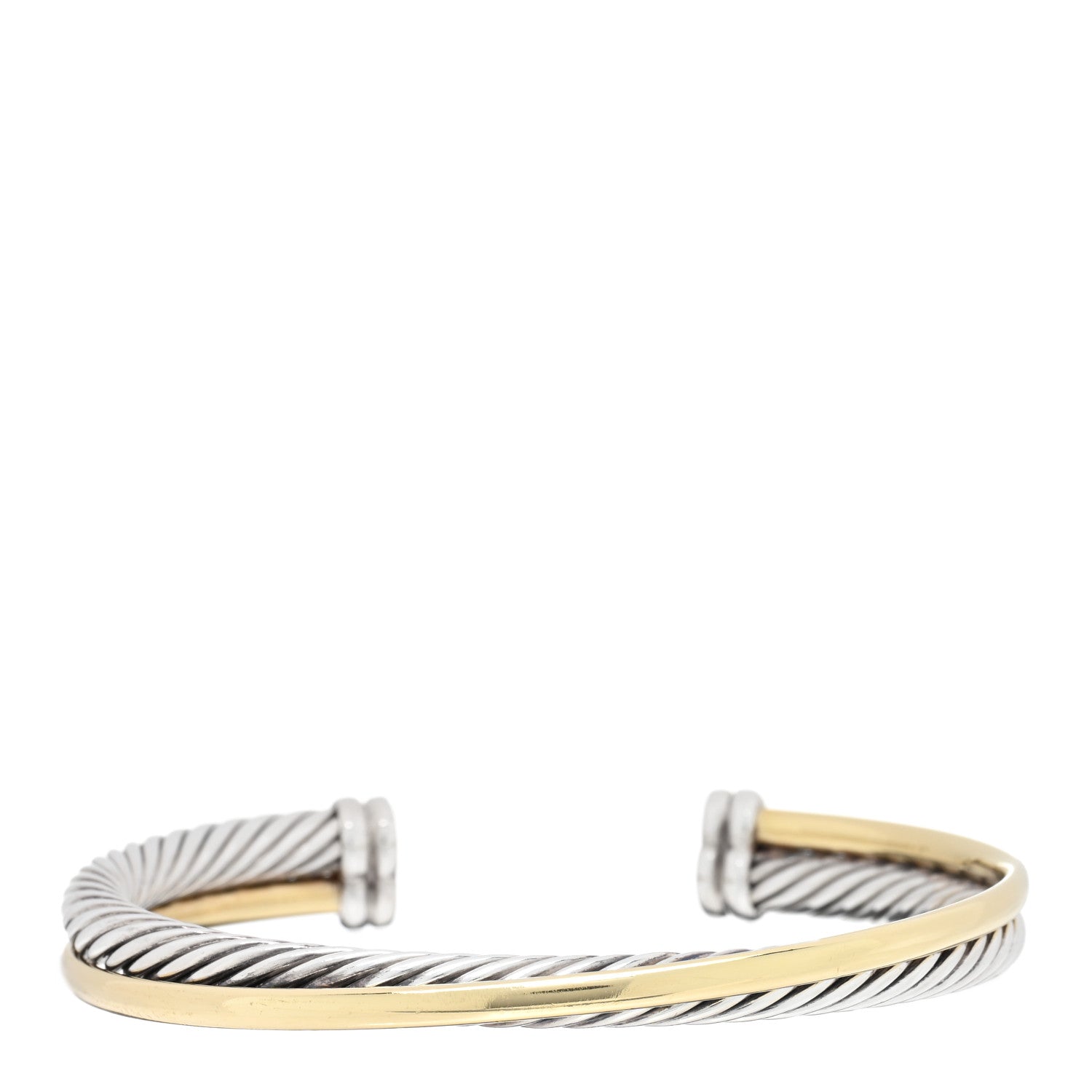 David Yurman Sterling Silver 18K Yellow Gold 5mm Crossover Cuff Bracelet 1 of 3