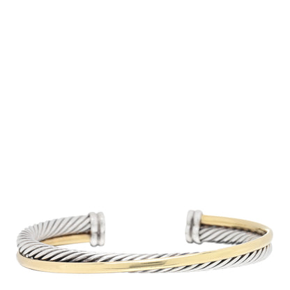 David Yurman Sterling Silver 18K Yellow Gold 5mm Crossover Cuff Bracelet 1 of 3