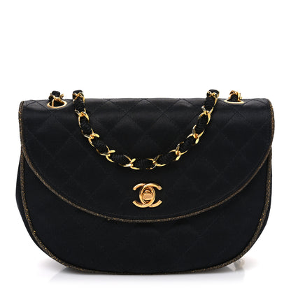 Chanel Satin Quilted Flap Shoulder Bag Black Gold 1 of 11