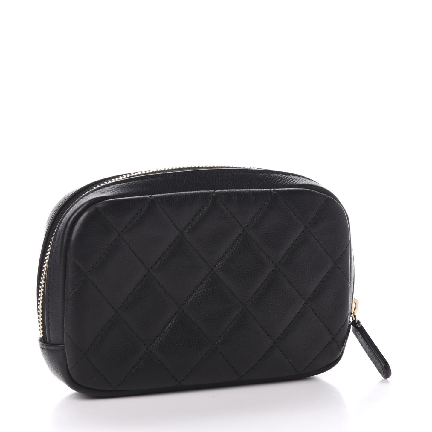 Grained Calfskin Quilted Small Curvy Pouch Cosmetic Case Black