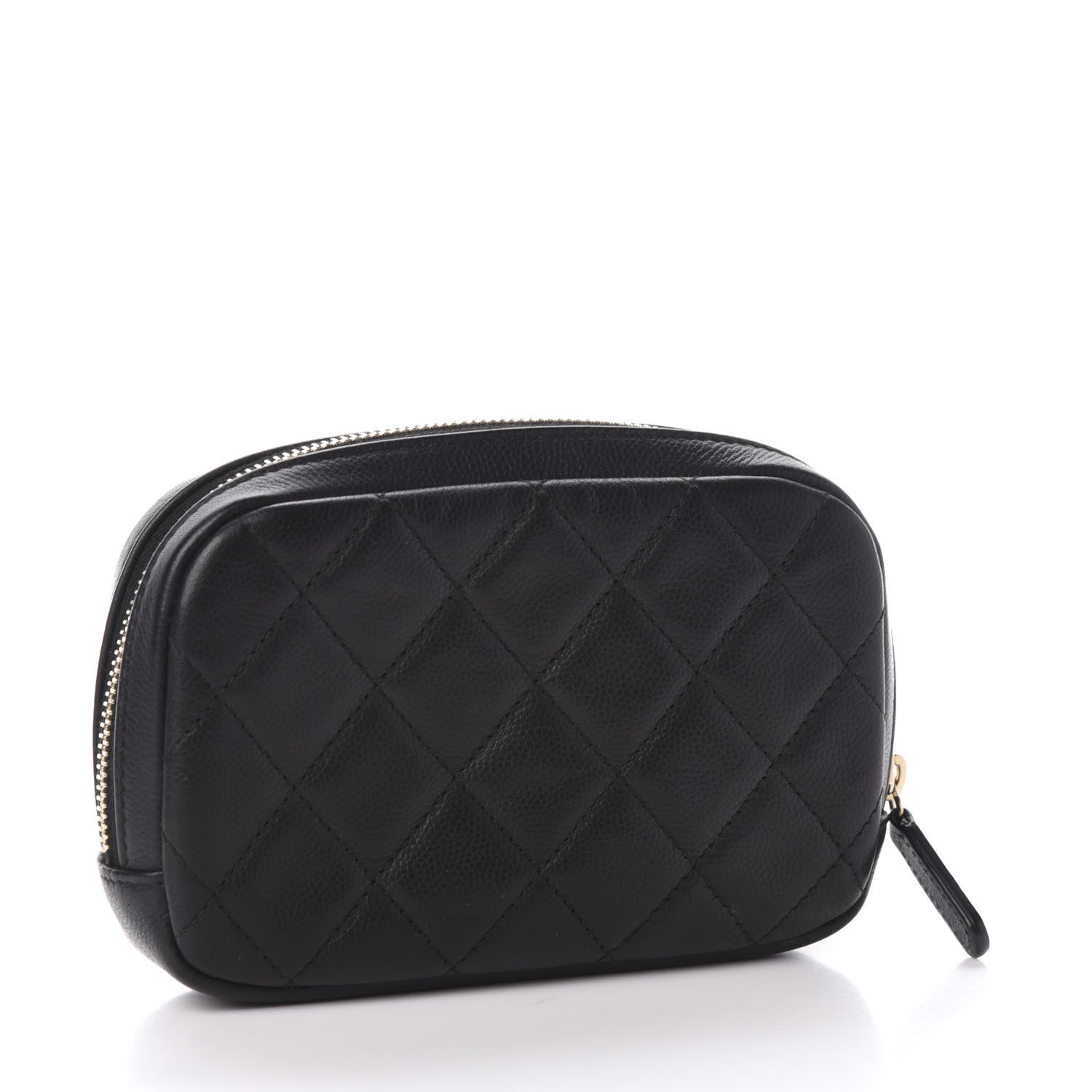 Chanel Grained Calfskin Quilted Small Curvy Pouch Cosmetic Case Black 3 of 9