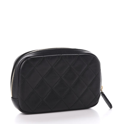 Chanel Grained Calfskin Quilted Small Curvy Pouch Cosmetic Case Black 3 of 9