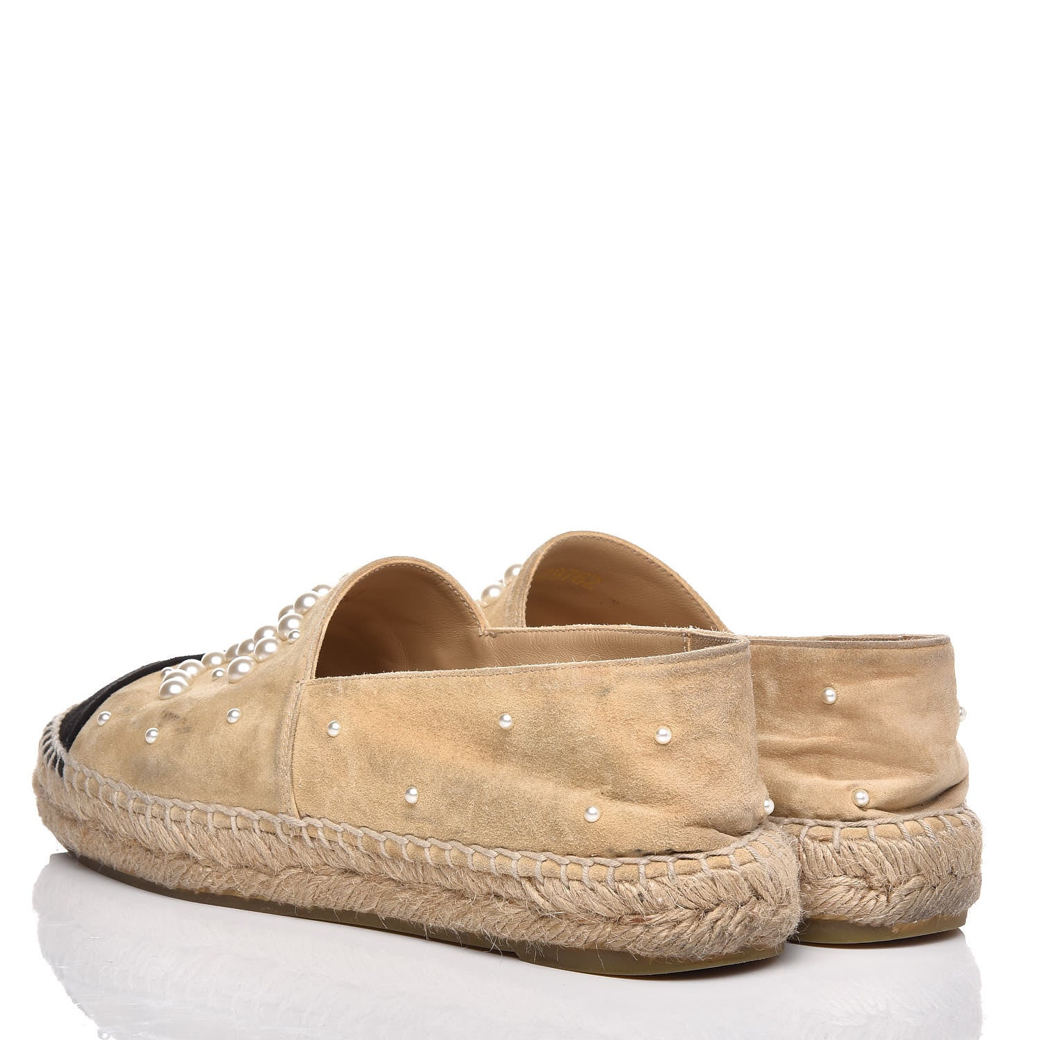 Chanel Suede Pearl CC Espadrilles 37 Beige Black 4 of 9