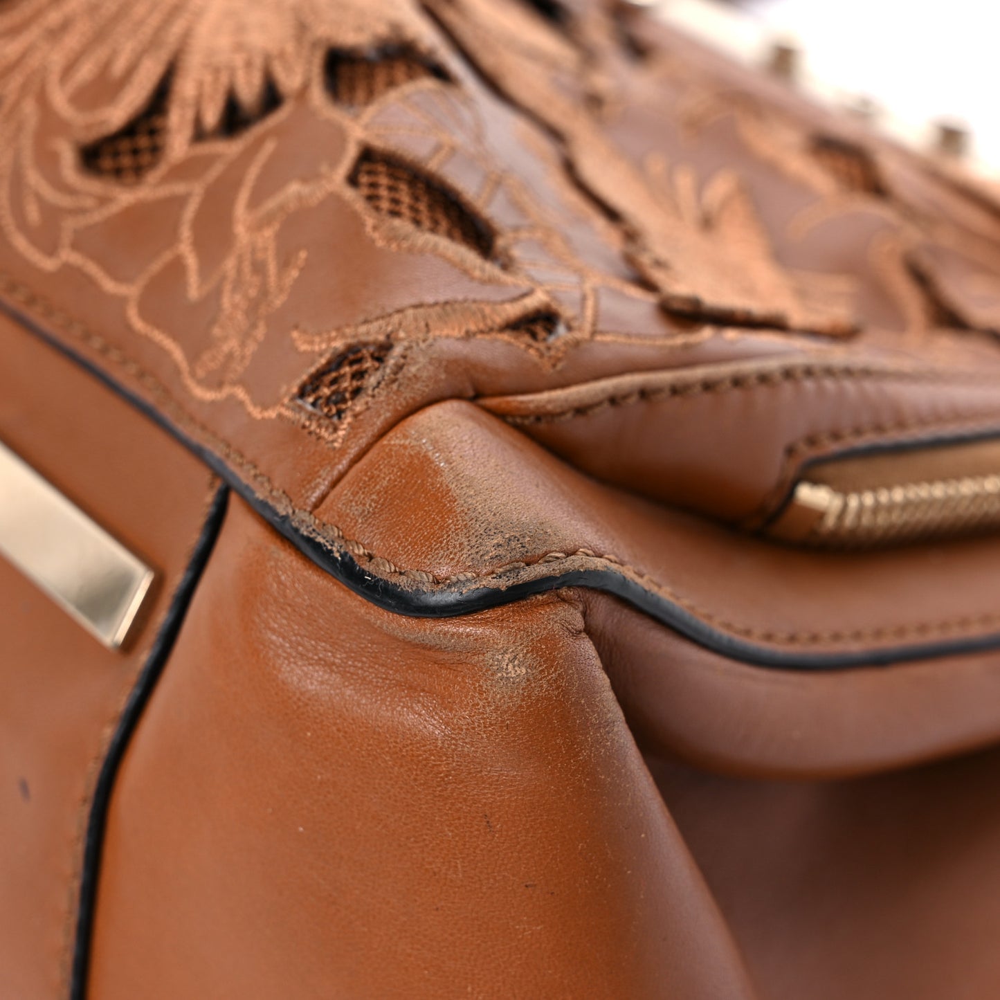 Vitello Lace Demetra Satchel Cognac