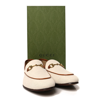 Gucci Canvas Horsebit Mens Jordaan Loafers 8.5 Natural Honey Brown 9 of 9
