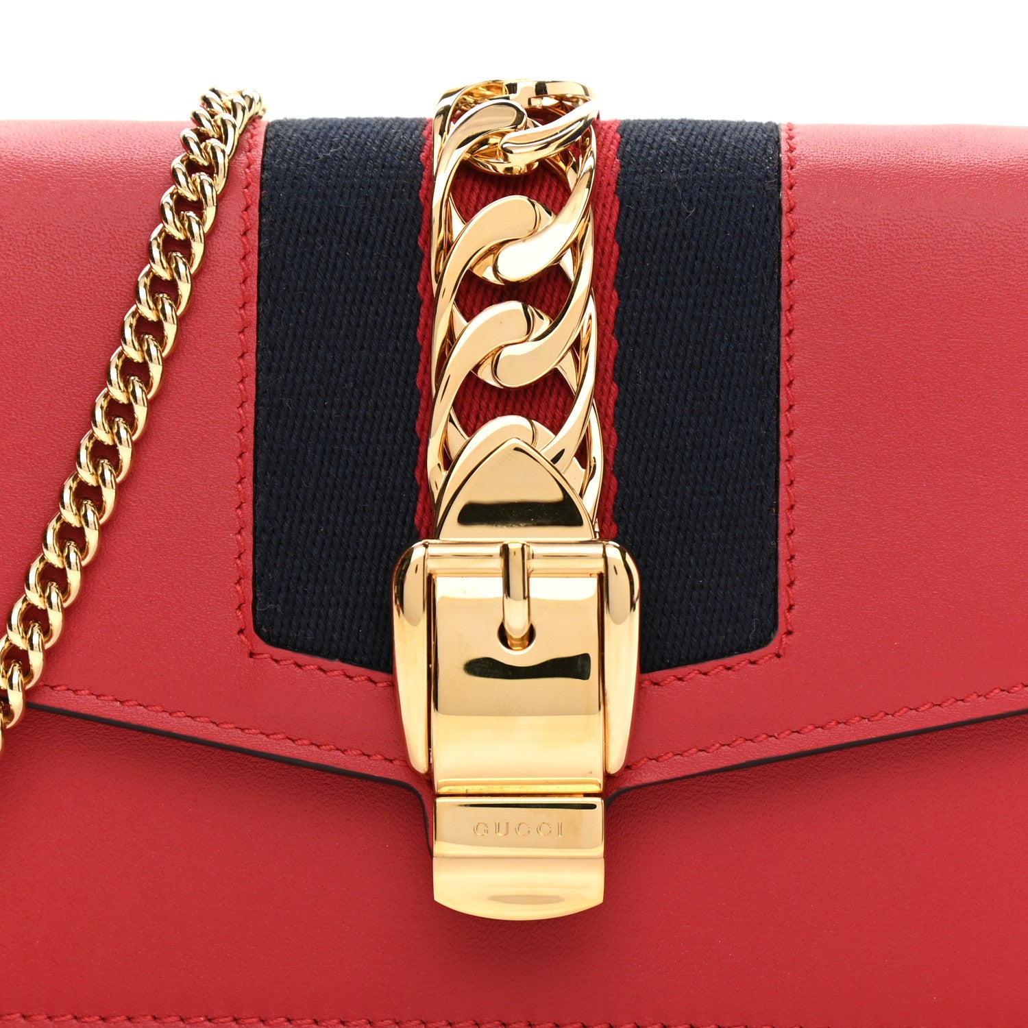 Gucci Calfskin Super Mini Sylvie Chain Shoulder Bag Hibiscus Red 8 of 8