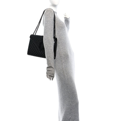 Saint Laurent Grain De Poudre Textured Mixed Matelasse Large Triquilt Monogram Monochrome Satchel Black 2 of 11