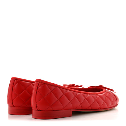 Chanel Lambskin Quilted CC Cap Toe Ballerina Flats 38.5 Red 5 of 9