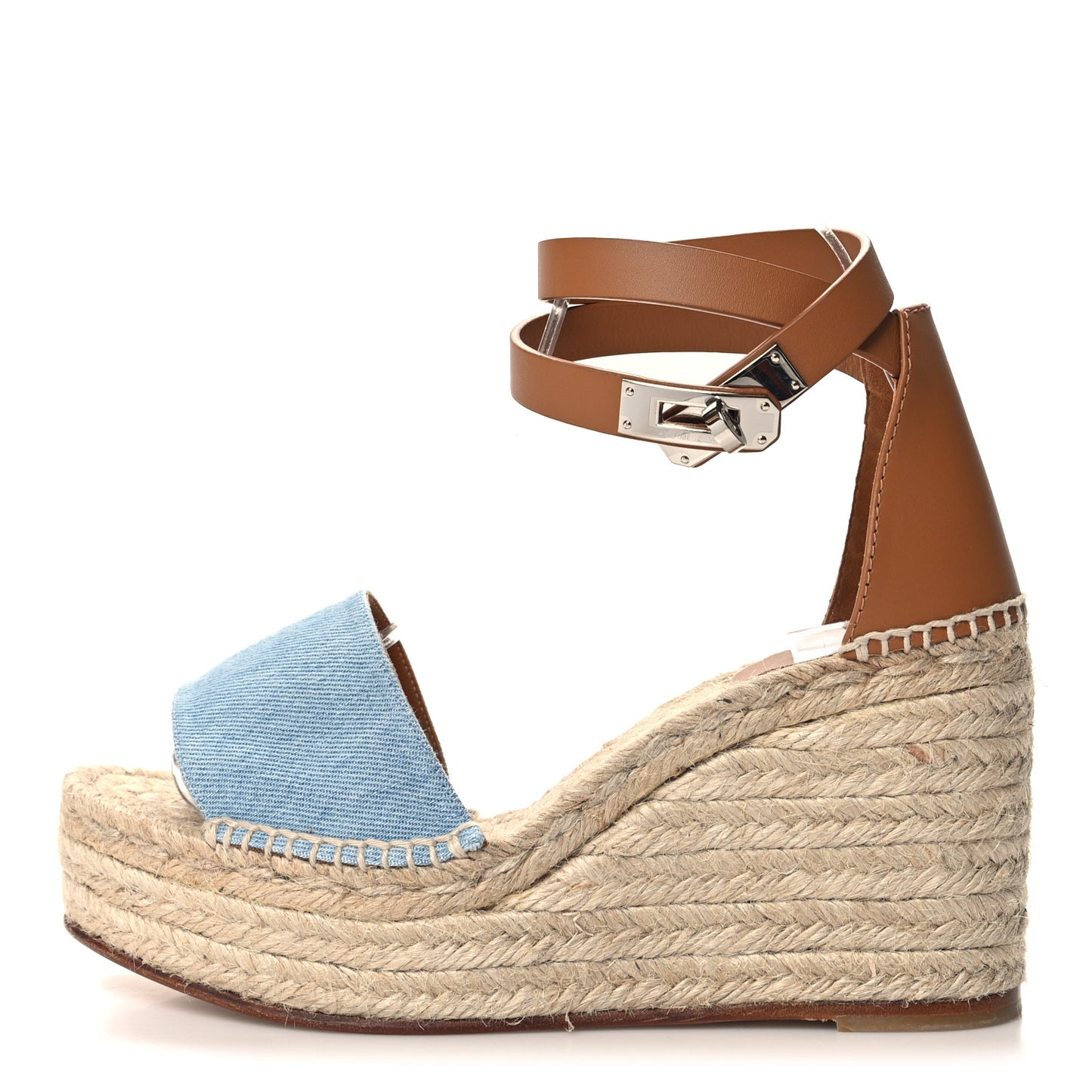 Denim Calfskin Tipoli Espadrille Wedge Sandals 38 Bleu Clair Naturel