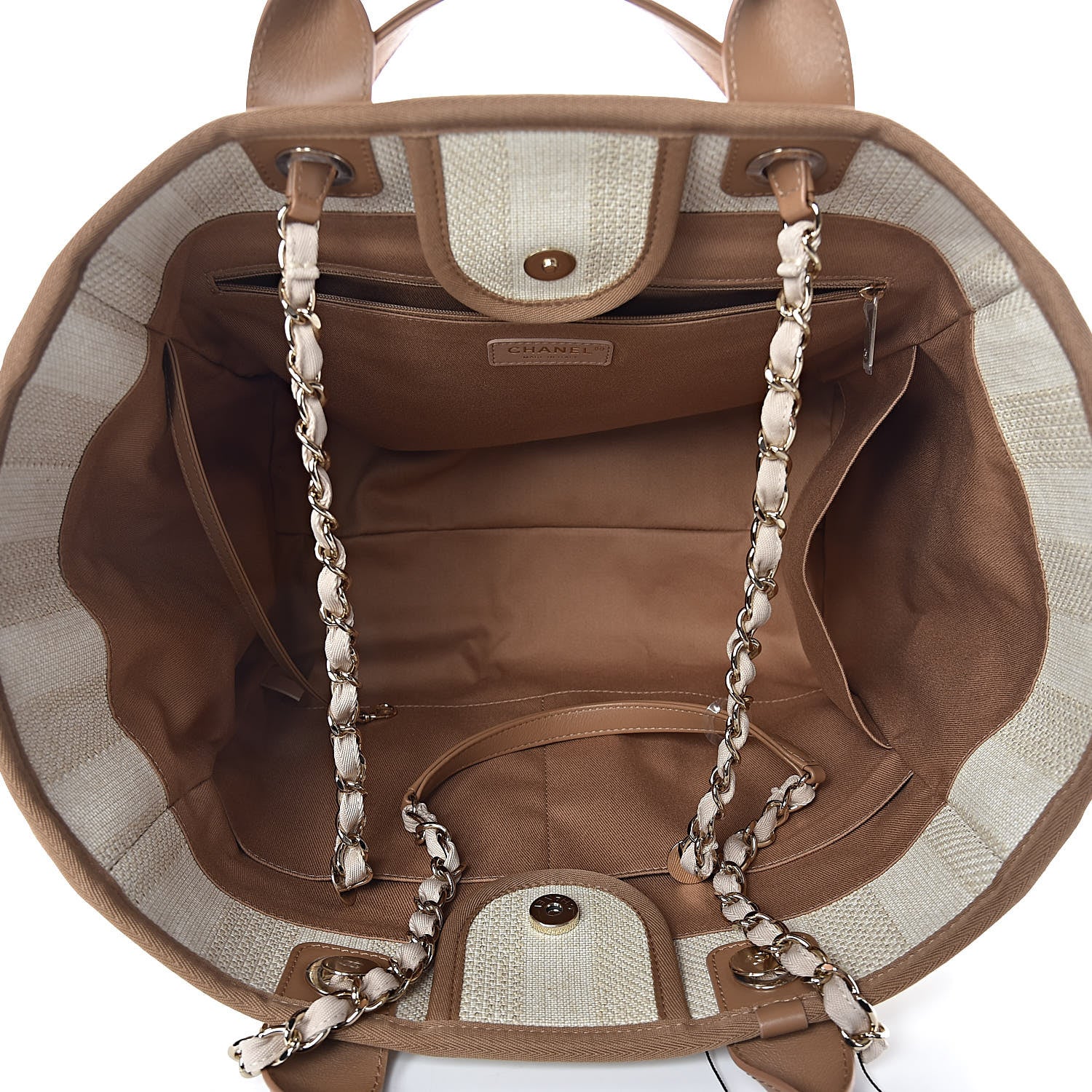 Chanel Straw Raffia Calfskin Striped Large Deauville Tote Beige 5 of 11
