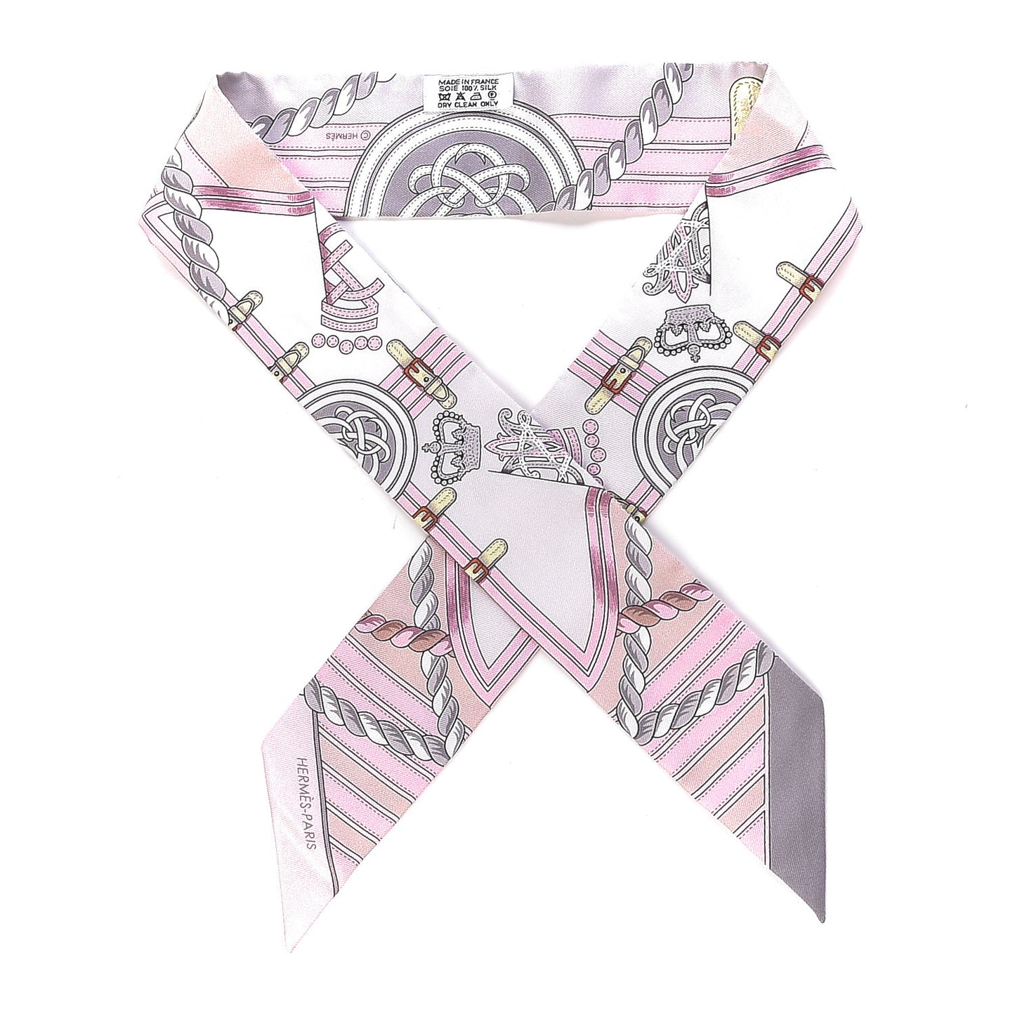 Silk Grande Tenue Twilly Scarf Rose Pale Gris Perle Blanc