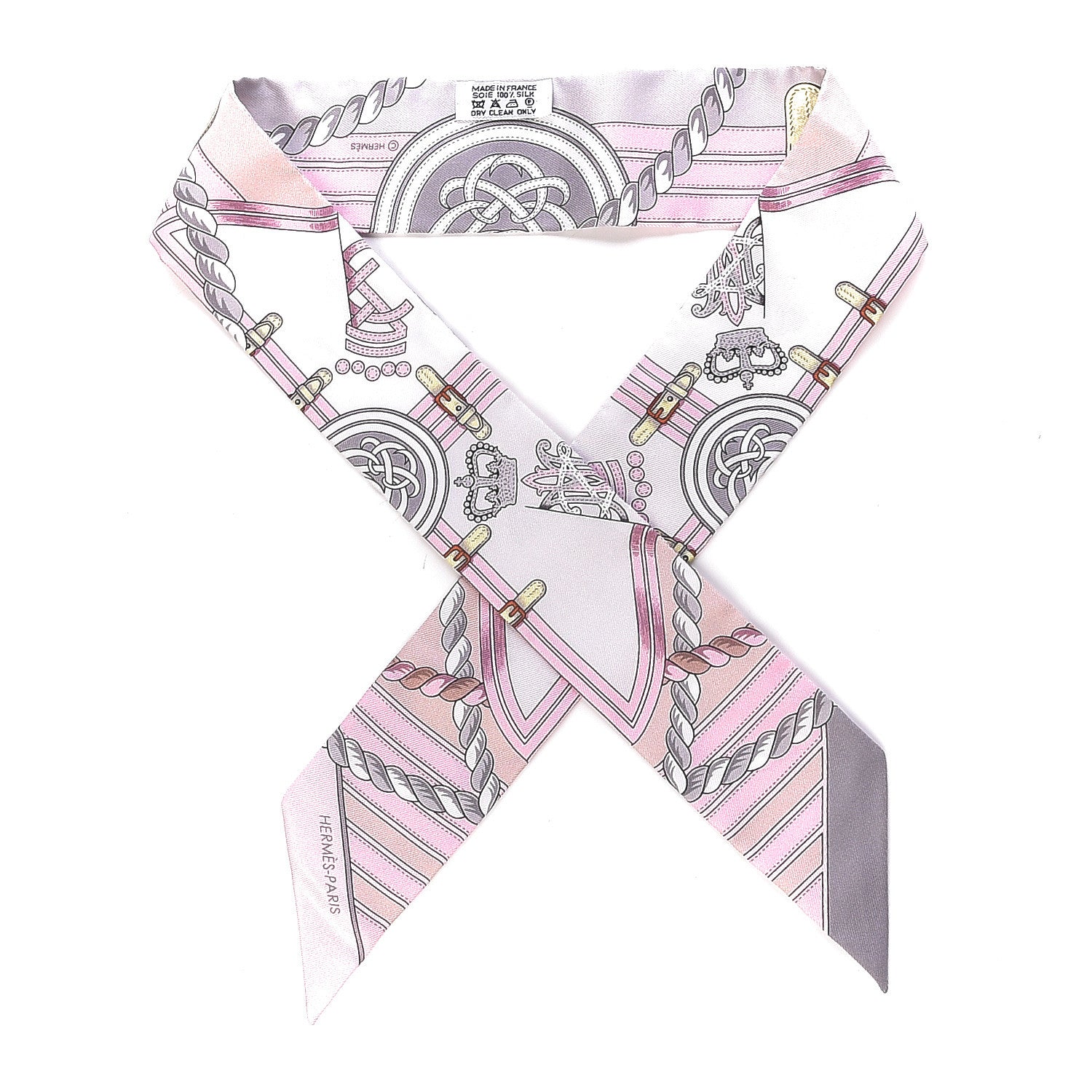 Hermes Silk Grande Tenue Twilly Scarf Rose Pale Gris Perle Blanc 1 of 5