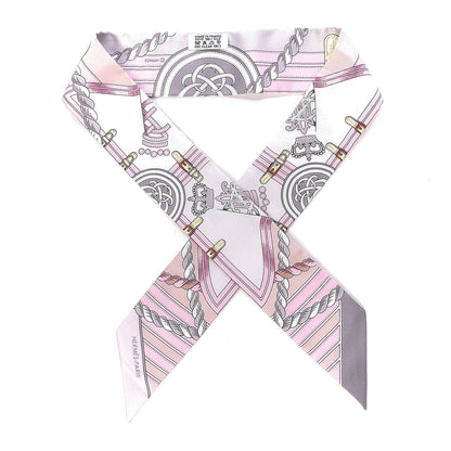 Hermes Silk Grande Tenue Twilly Scarf Rose Pale Gris Perle Blanc 1 of 5