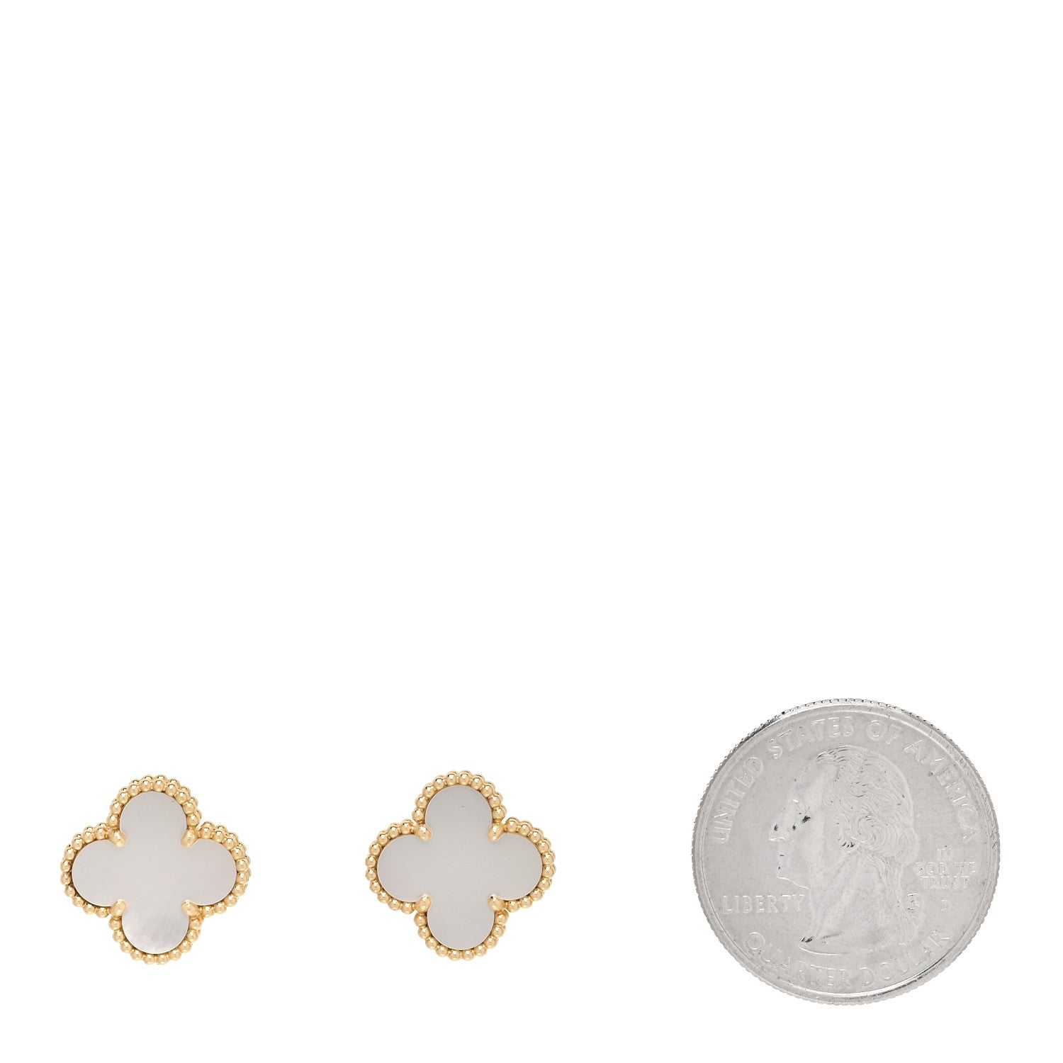 Van Cleef & Arpels 18K Yellow Gold Mother of Pearl Vintage Alhambra Earrings 2 of 5