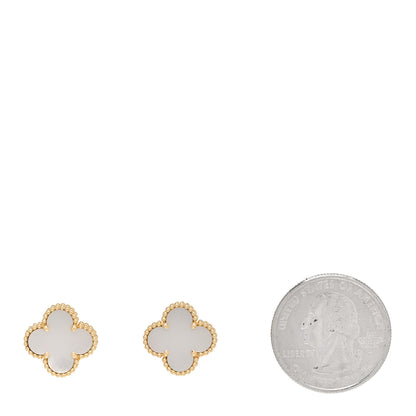 Van Cleef & Arpels 18K Yellow Gold Mother of Pearl Vintage Alhambra Earrings 2 of 5
