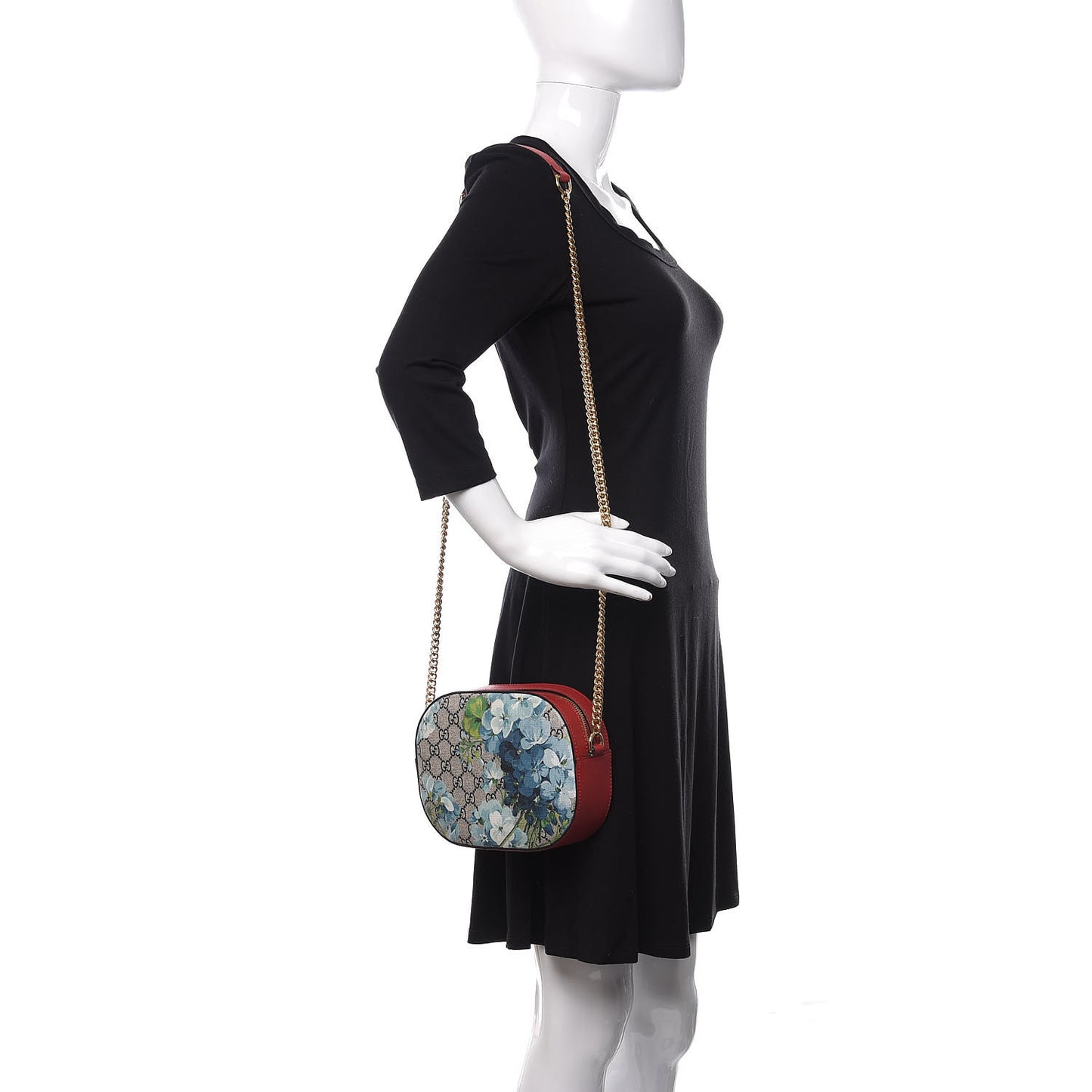 GG Supreme Monogram Blooms Mini Chain Shoulder Bag Beige Blue Navy Hibiscus Red