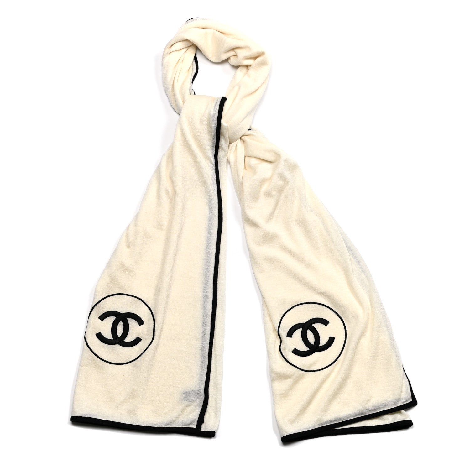 Chanel Cashmere Silk CC Scarf White Black 1 of 4