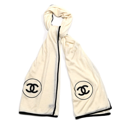 Chanel Cashmere Silk CC Scarf White Black 1 of 4
