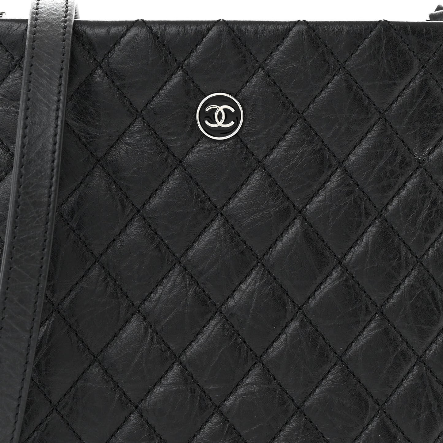 Aged Calfskin Quilted Crossbody Bag Black