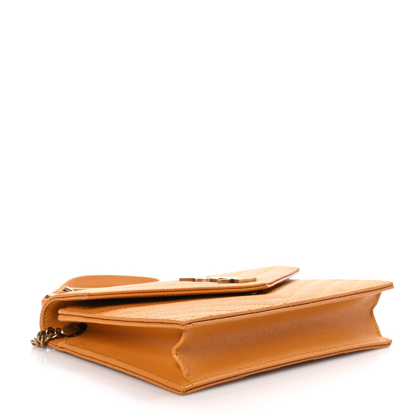 Grain De Poudre Matelasse Chevron Monogram Envelope Chain Wallet Senape Yellow