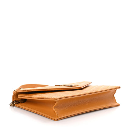 Saint Laurent Grain De Poudre Matelasse Chevron Monogram Envelope Chain Wallet Senape Yellow 4 of 9