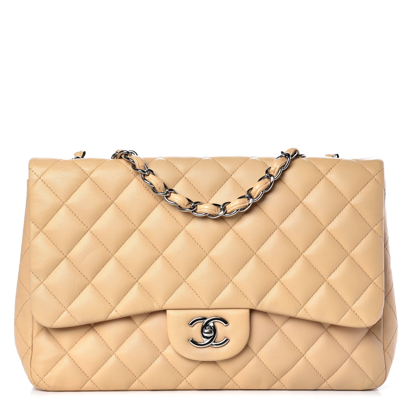Lambskin Quilted Jumbo Single Flap Beige Clair