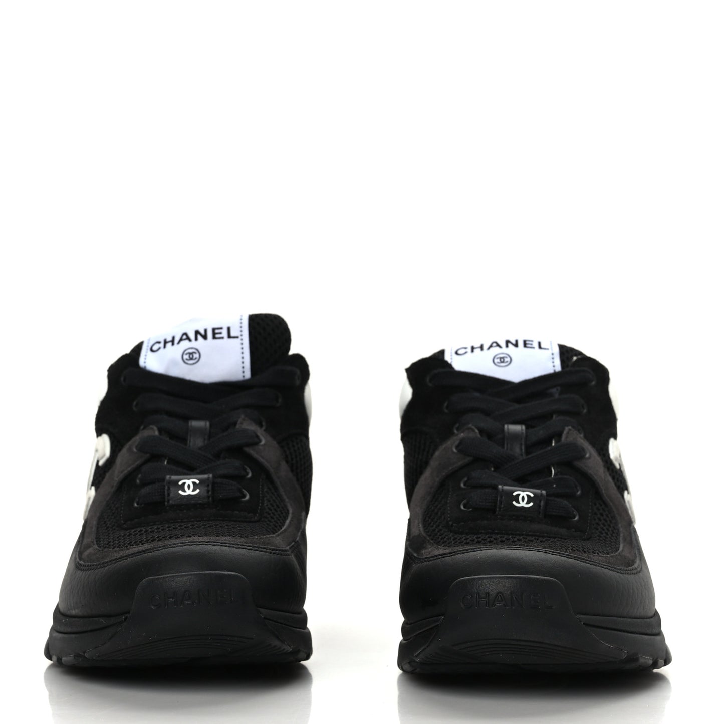 Mesh Suede Grained Calfskin Womens CC Sneakers 38 Black White