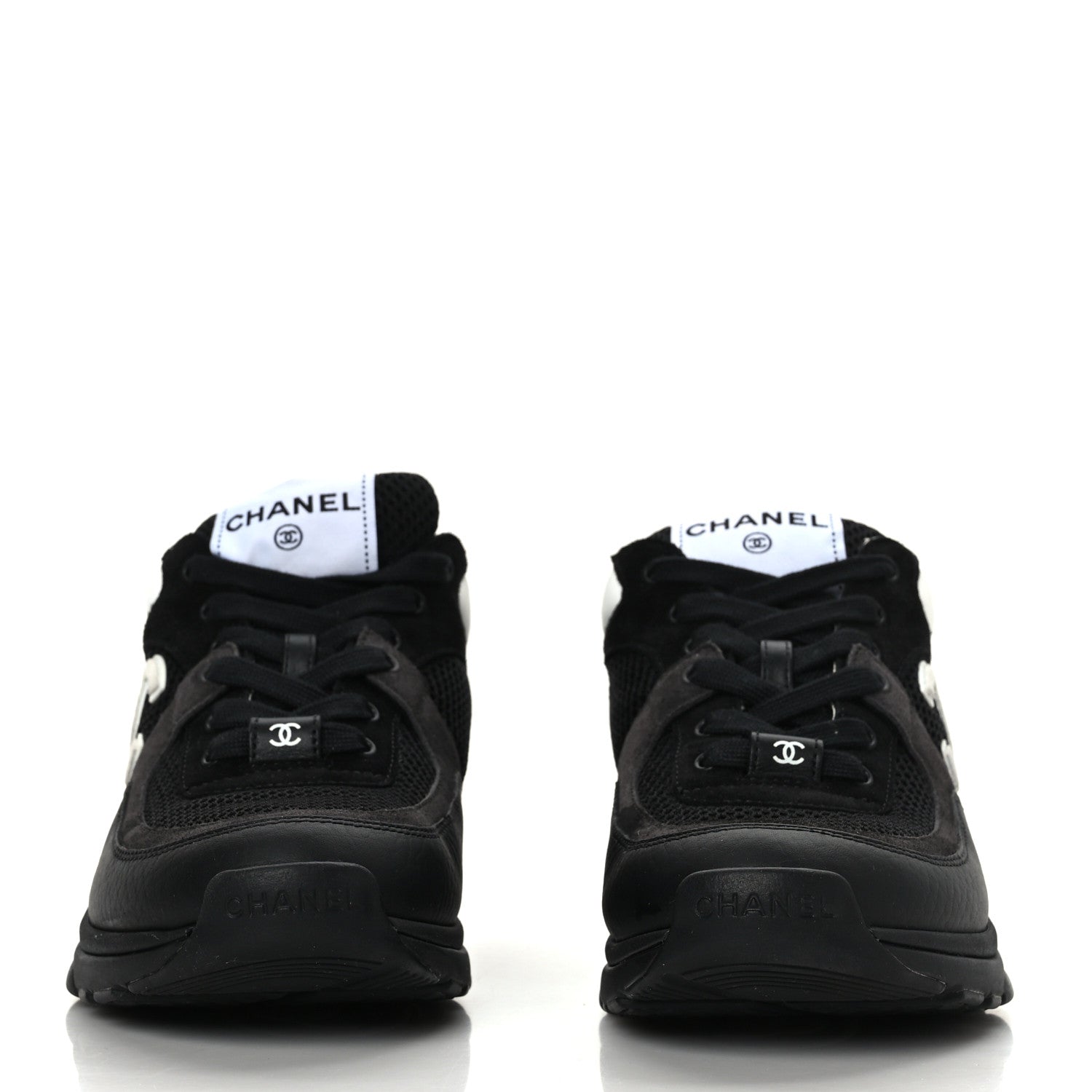 Chanel Mesh Suede Grained Calfskin Womens CC Sneakers 38 Black White 2 of 7