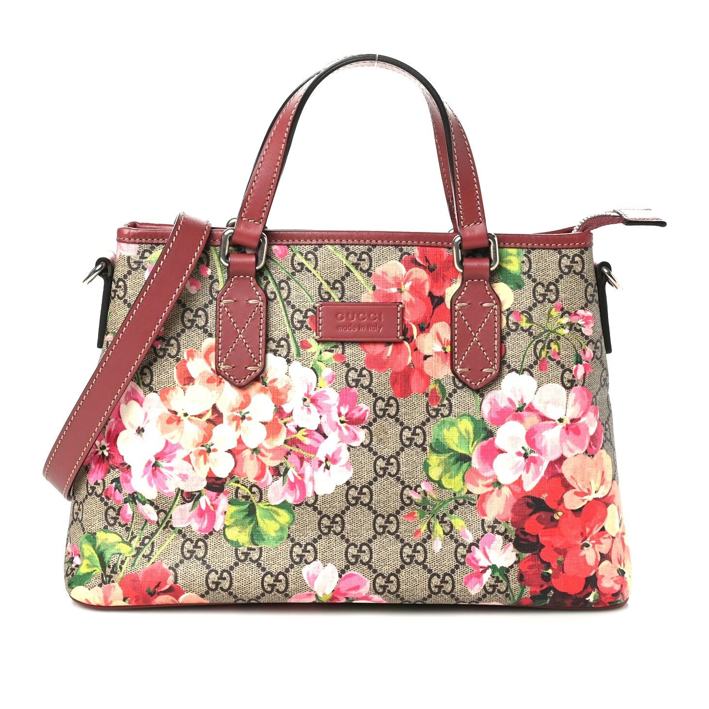 Gucci GG Supreme Monogram Blooms Small Zippered Tote Beige Multicolor Dry Rose 1 of 10