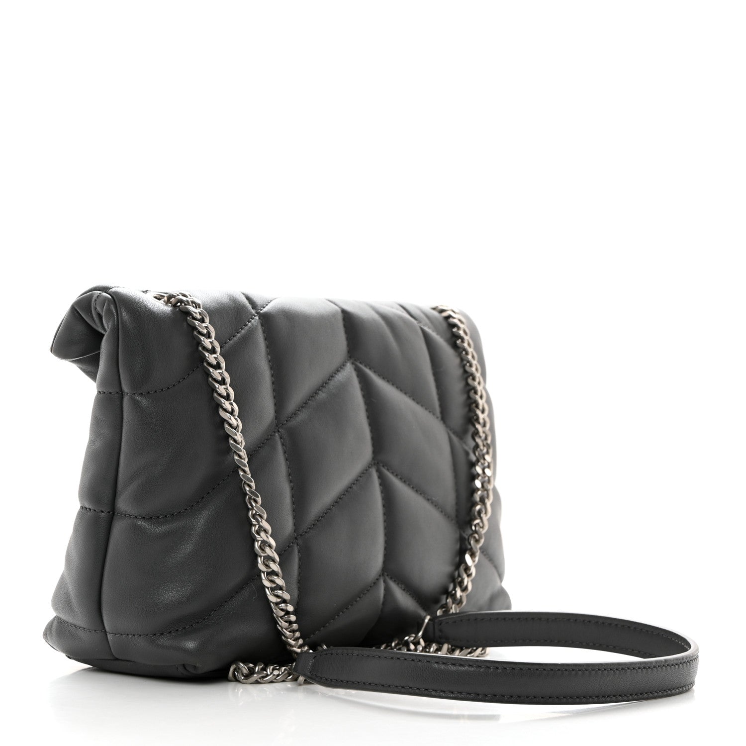 Saint Laurent Lambskin Quilted Toy Loulou Puffer Monogram Chain Satchel Storm 2 of 10