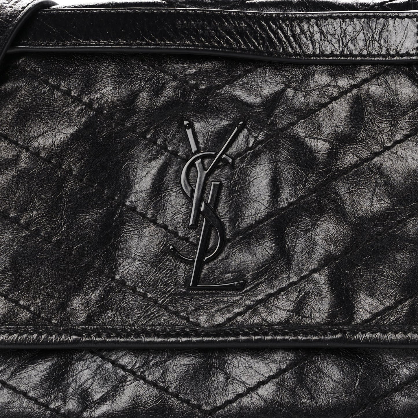 Crinkled Calfskin Matelasse Monogram Baby Niki Chain Satchel Black