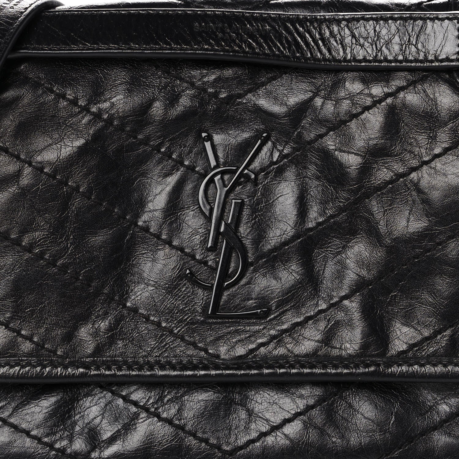 Saint Laurent Crinkled Calfskin Matelasse Monogram Baby Niki Chain Satchel Black 13 of 13