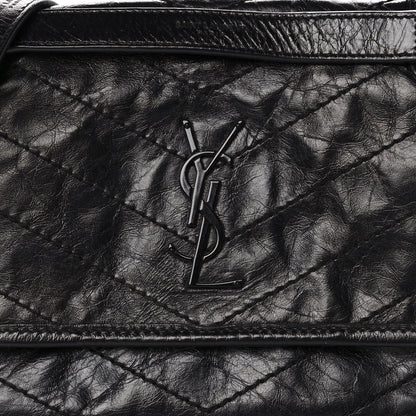 Saint Laurent Crinkled Calfskin Matelasse Monogram Baby Niki Chain Satchel Black 13 of 13