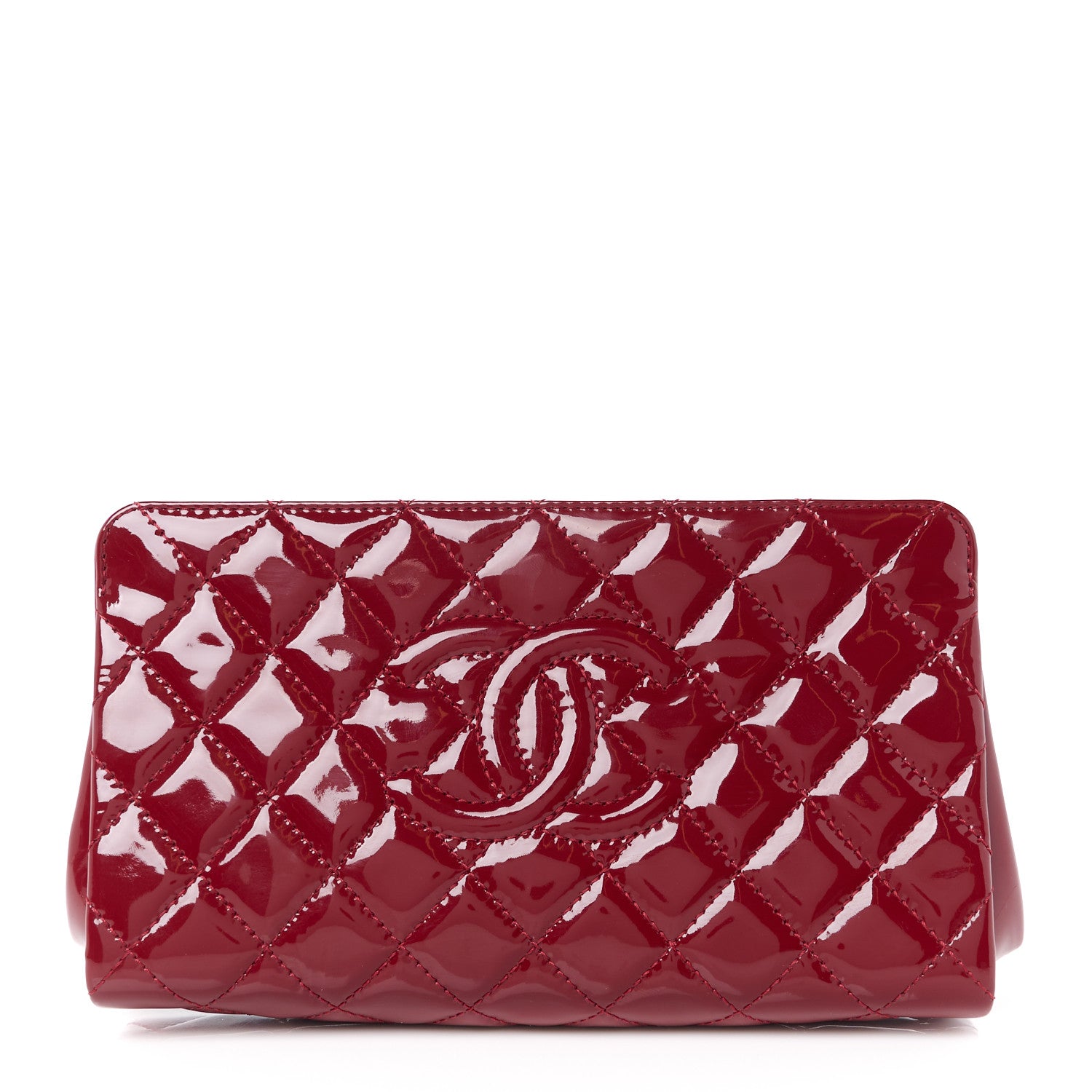 Chanel Patent CC Quilted Timeless Clutch Red 1 of 10