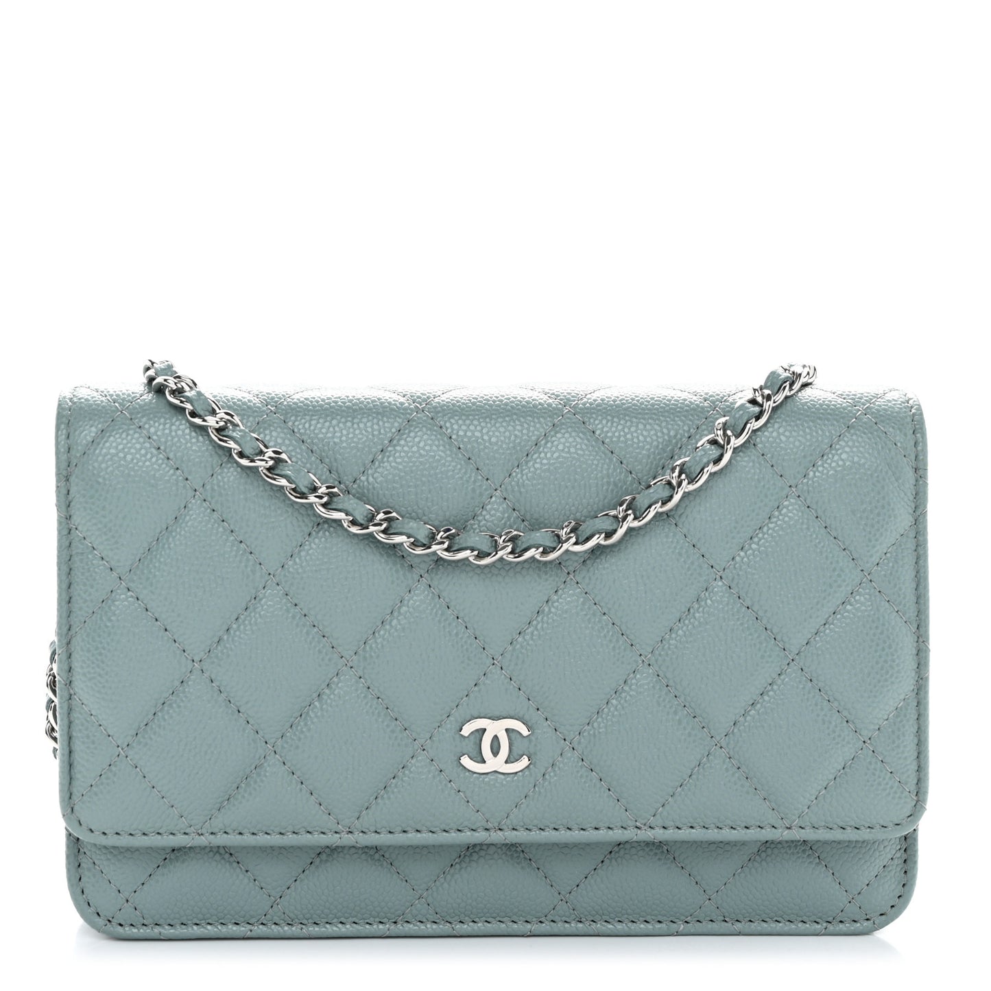 Caviar Quilted Wallet on Chain WOC Light Blue
